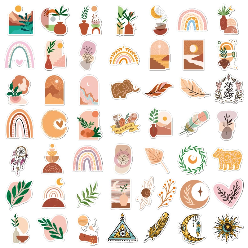 

100PCS Cartoon Leaf Stickers Artistic Style Waterproof Sticker Creative Handbook Water Cup Decorative Stickers Child Sticker Toy