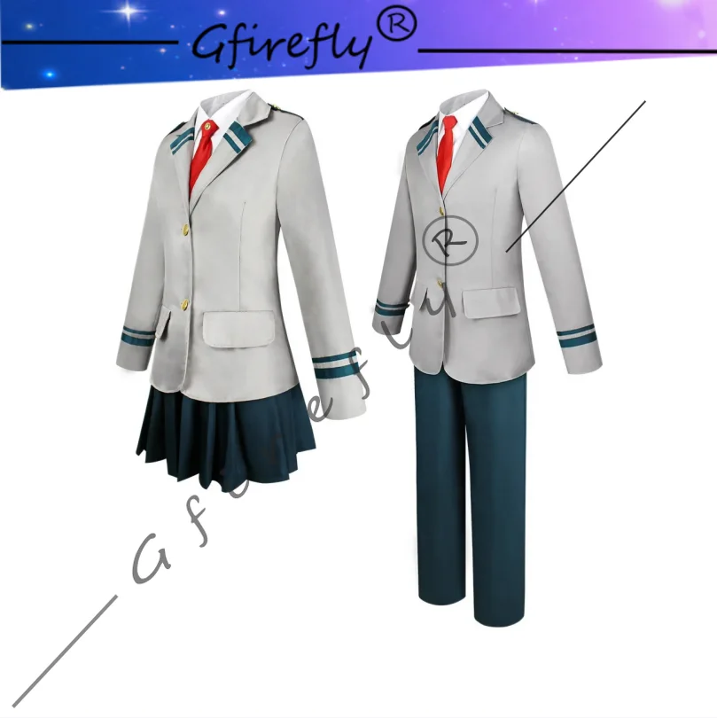 

My Hero Academia Cosplay Uraraka Ochaco Deku Character Original Gray School Uniform Full Suit with Shirt for Halloween