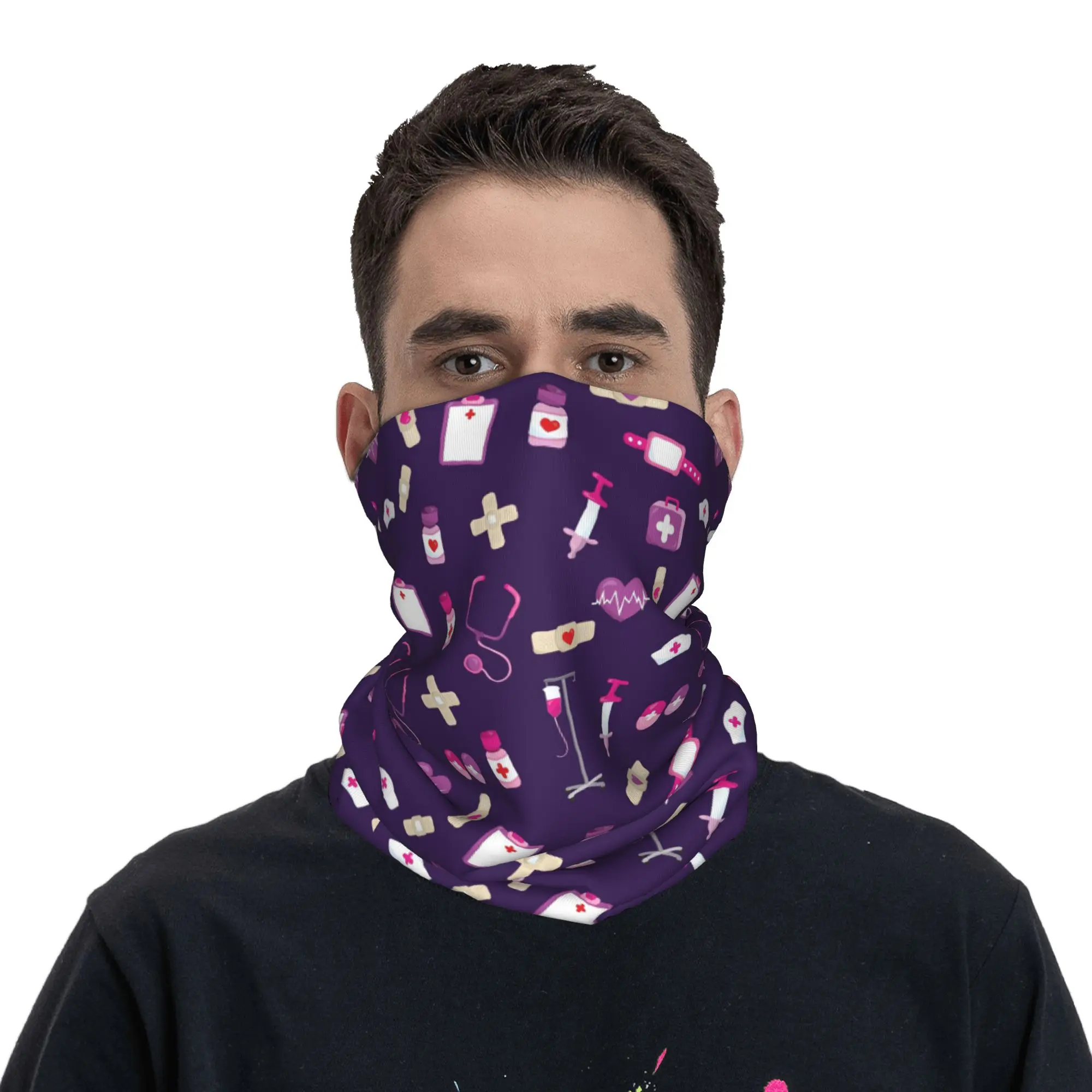 

Cute Hospital Medical pattern Gift for nurses Bandana Neck Cover Printed Wrap Scarf Balaclava Hiking Fishing Unisex Adult Winter