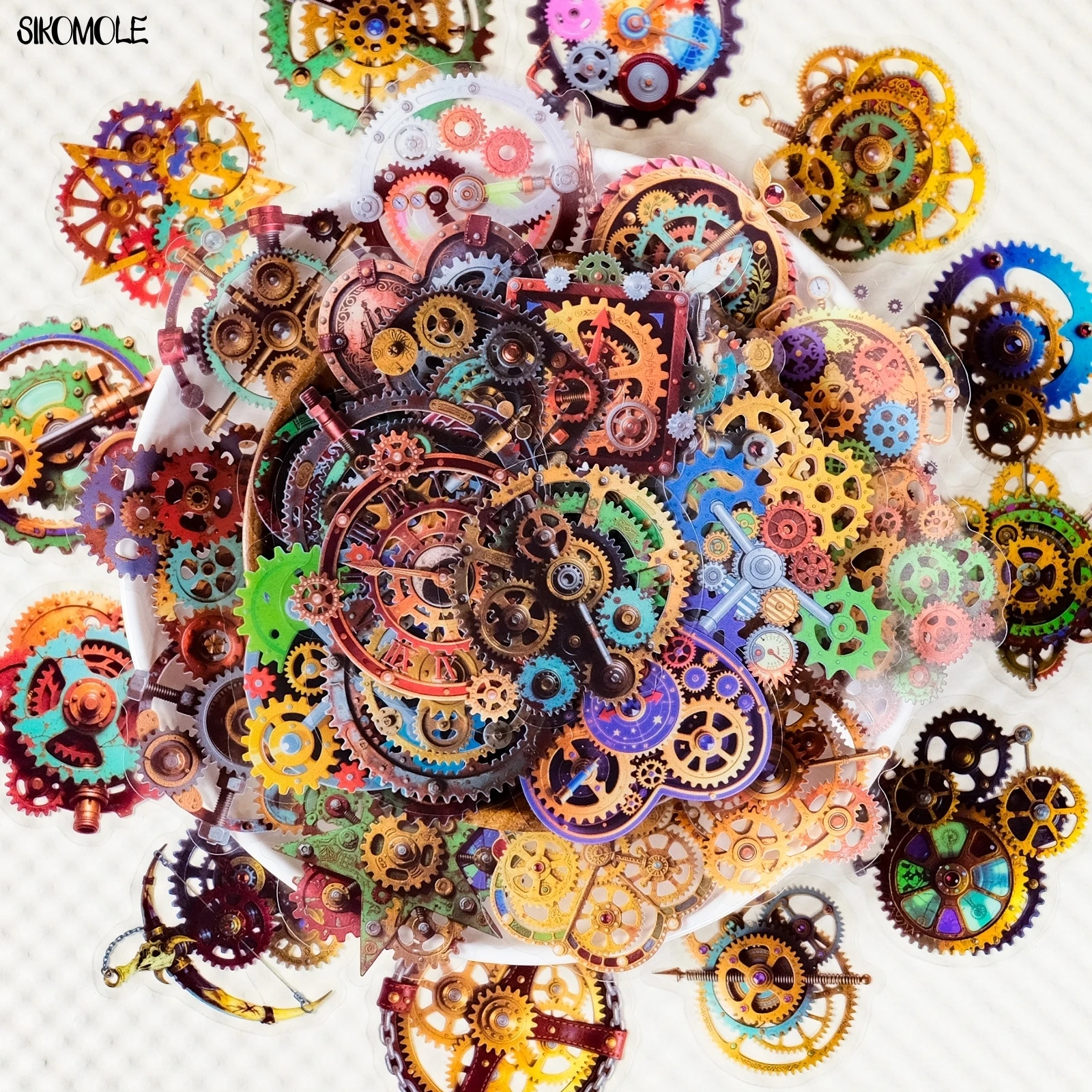 56개 펑크 기어 투명 PET 그래피티 스티커 기계식 기어 장식 핸드 어카운트 기타 스케이트보드 재료 스티커 장난감