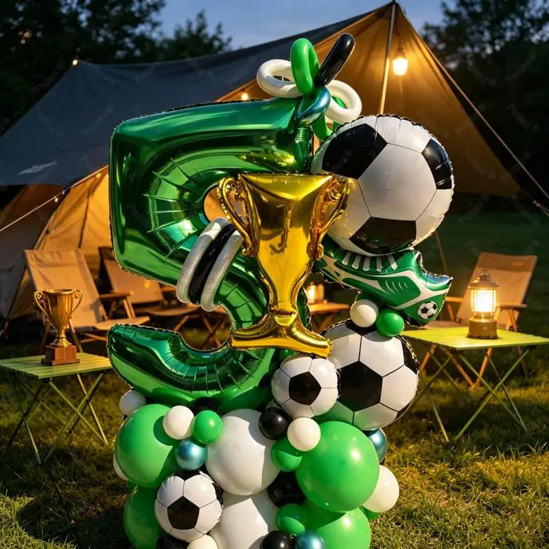 47pcs Football Trophy Balloon 32 Inch Green Numbers 1-9 Birthday Balloon Set Sports Themed Party Decoration Photo Props