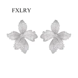 FXLRY New Exquisite Inlaid Zircon Big Flowers Stud Earrings For Women Wedding Jewelry