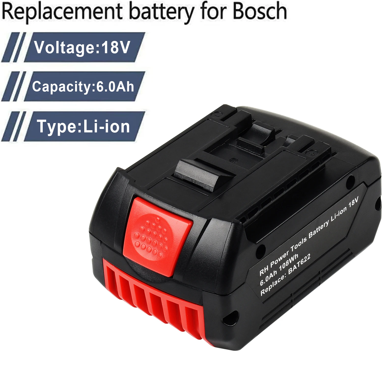 6.0Ah Battery and charger  For Bosch 18V Battery BAT609 BAT610G BAT618 BAT620 BAT622 BAT620 Professional GBA GSB GSR Battery