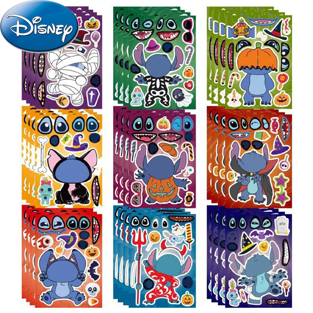 

9/18sheets Disney Cartoon Stitch Puzzle Stickers Make A Face Children DIY Funny Assemble Jigsaw Decals Toy Kids Party Decoration