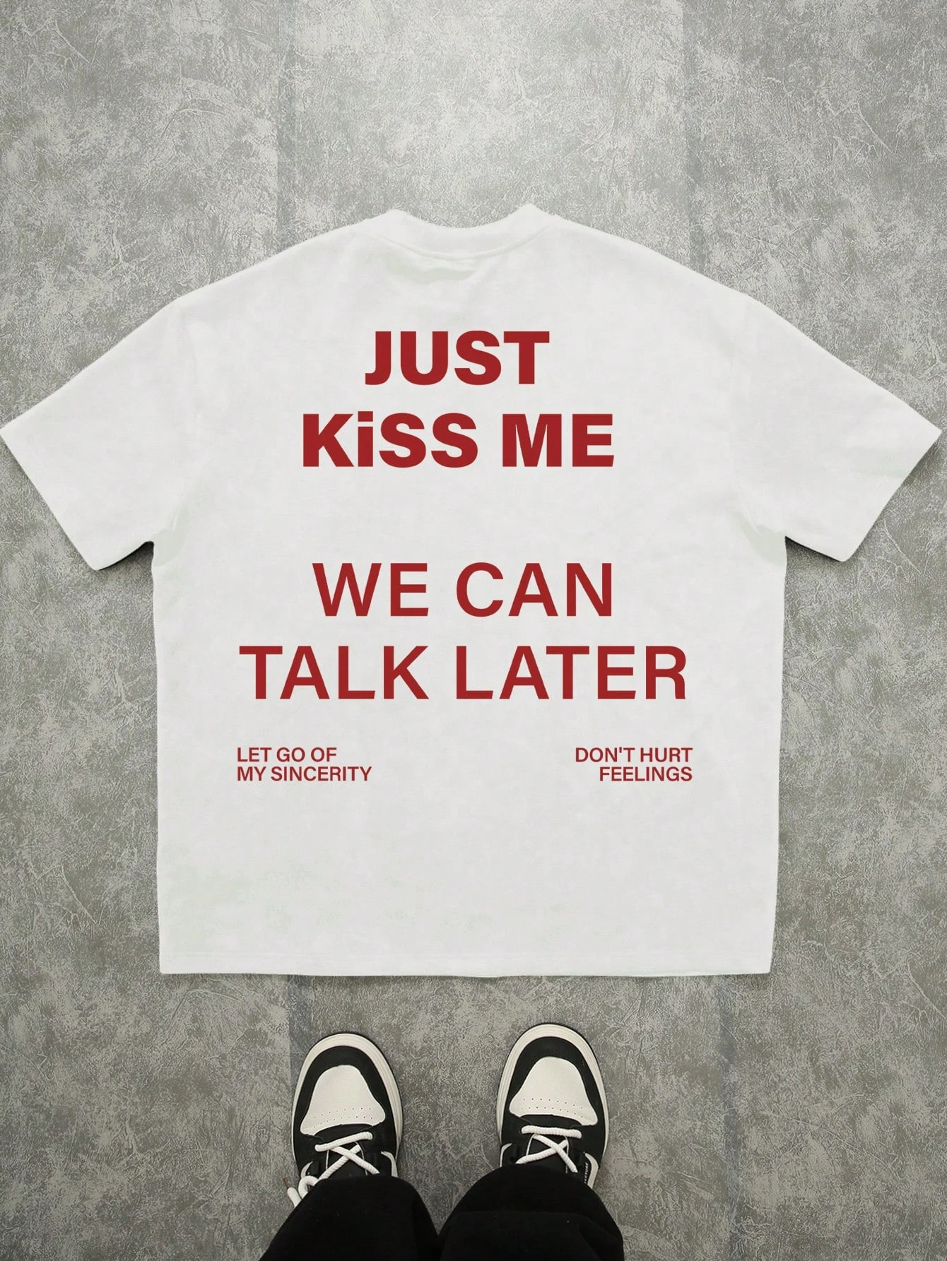 Camiseta de Algodão Tricotada Preta com Estampa de Slogan Vermelho Casual Estilo Street com Arte de Texto Divertida 2026, Manga Curta, Adequada para H