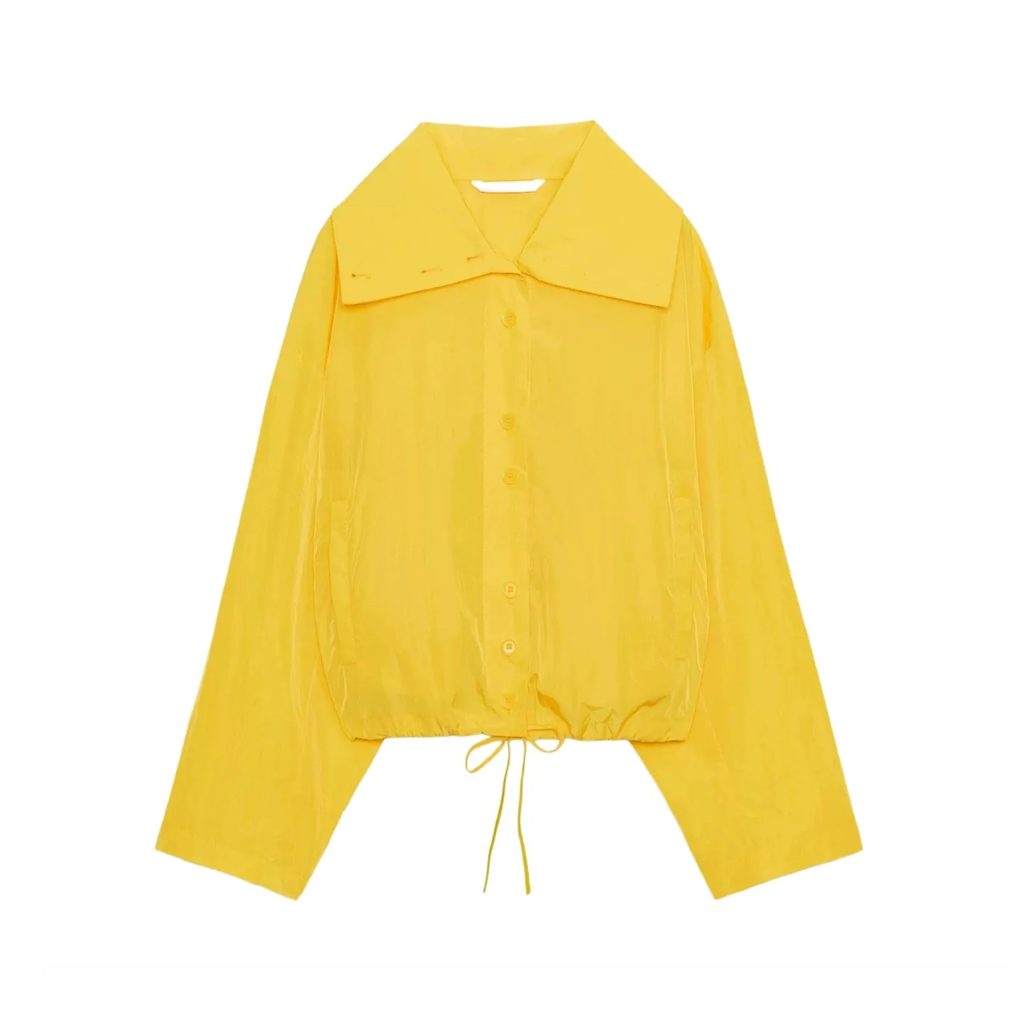 Adjustable Ties High Collar Long Sleeve Nylon Pilot Jacket Outerwear New Arrival Early Autumn Women's Casual Loose Fit Coat