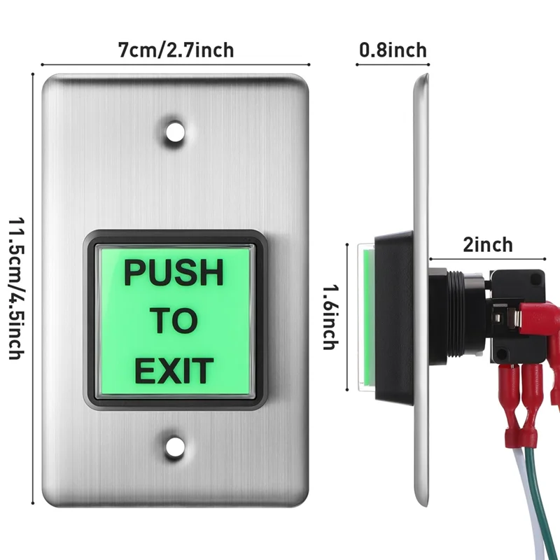 A19F-2 Pcs Push To Exit Button With Green LED Push To Exit Button Switch Stainless Steel Wall Plate For Indoor Use