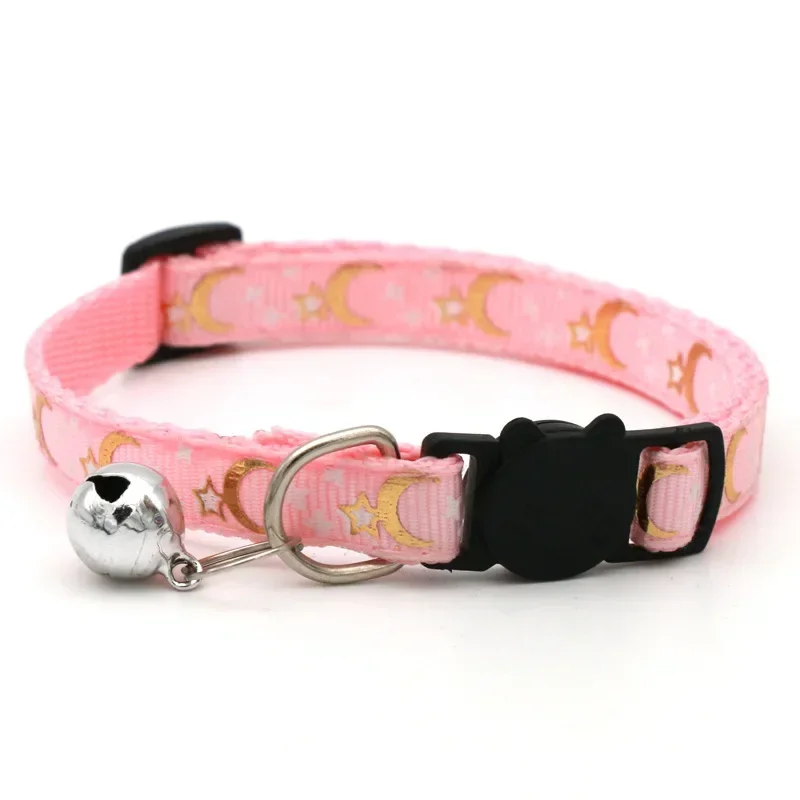Haustierhalsband für Katzen und Hunde, goldfarben, Sterne und Mond, Haustierhalsband mit Glöckchen und PP-Material, separate Lumineszenz-Sicherheitsschnalle, solide, sicher – Detail 11