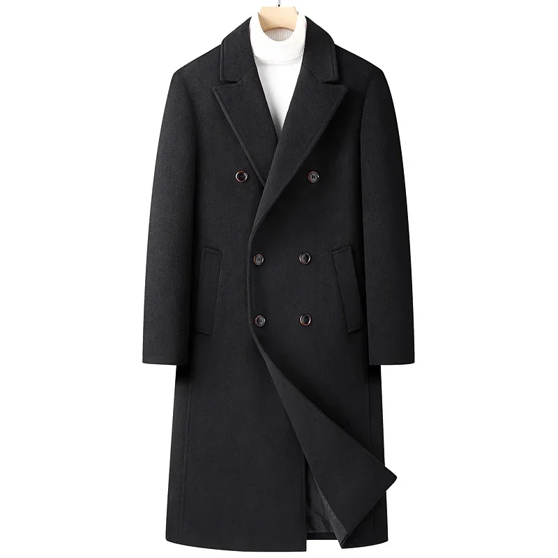 

Men Thick Warm Winter Wool Overcoat Double Breasted Long Knee Length Woolen Coat Casual Slim Fit Windbreaker Blend Jacket 4xl