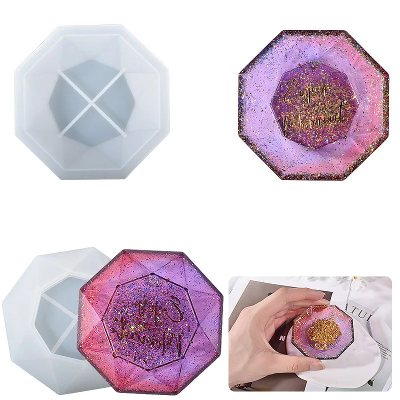 

Mould DIY Resin-coated Plate Molds Octagonal-cut Small Plate Multi-sided Storage Box Christmas Storage Plate Silicone Mold