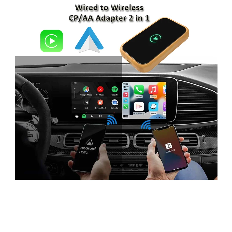 Wired to Wireless Carplay Android  Auto 2 in 1 Adapter