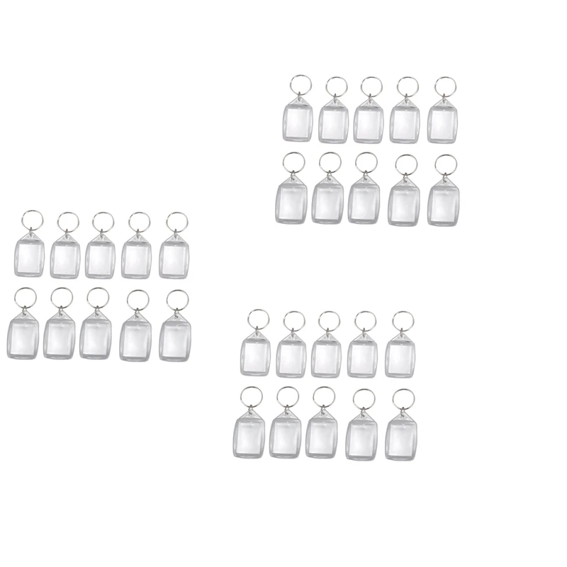 

30X Clear Acrylic Plastic Blank Keyrings Insert Passport Photo Keychain Keyfob