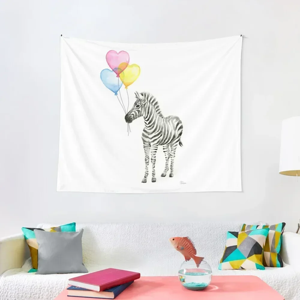 

Zebra Watercolor Baby Animal with Balloons for Nursery Tapestry Living Room Decoration Room Decor Korean Style Tapestry