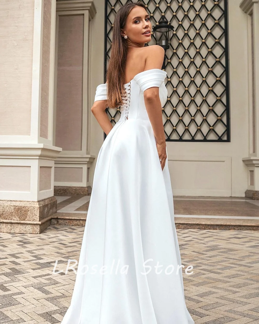 LRosella Wedding Dress Satin Off-the-shoulder Split Ruched A-Line Elegant Exquisite style Luxury  فساتي2024 with Sweep Train