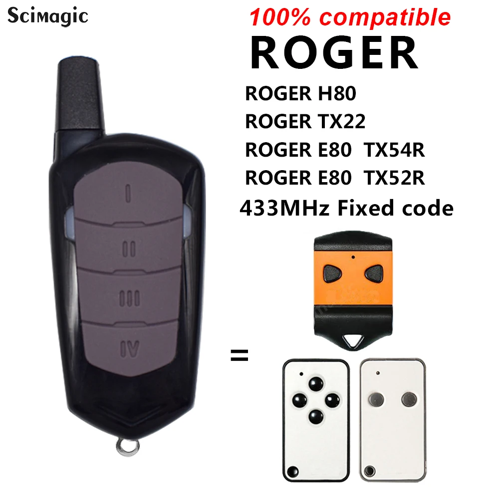 ROGER H80 TX22 E80 TX54R X52R Remote Control 433MHz Fixed Code ROGER Garage Opener Door Command Transmitter