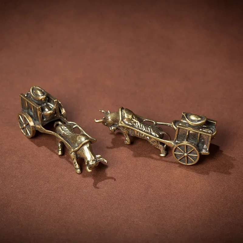 1/2pcs Brass Niu Zhuan Qiankun Small Ornament Twelve Zodiac Niu Pull Cart Home Ornament Crafts
