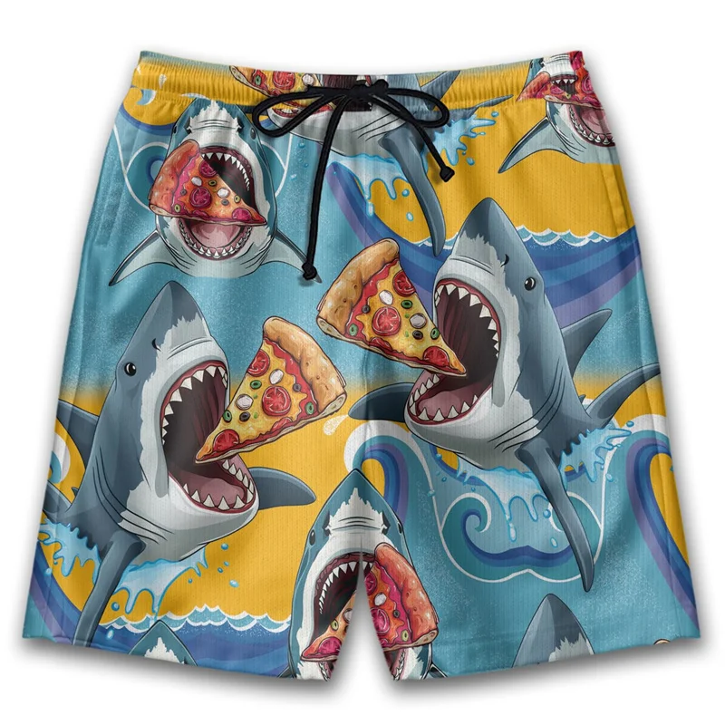 Funny 3D Printing Pizza Beach Shorts For Men Women Street Drawstring Swimming Trunks Kids Summer Animal Graphic Surfboard Shorts