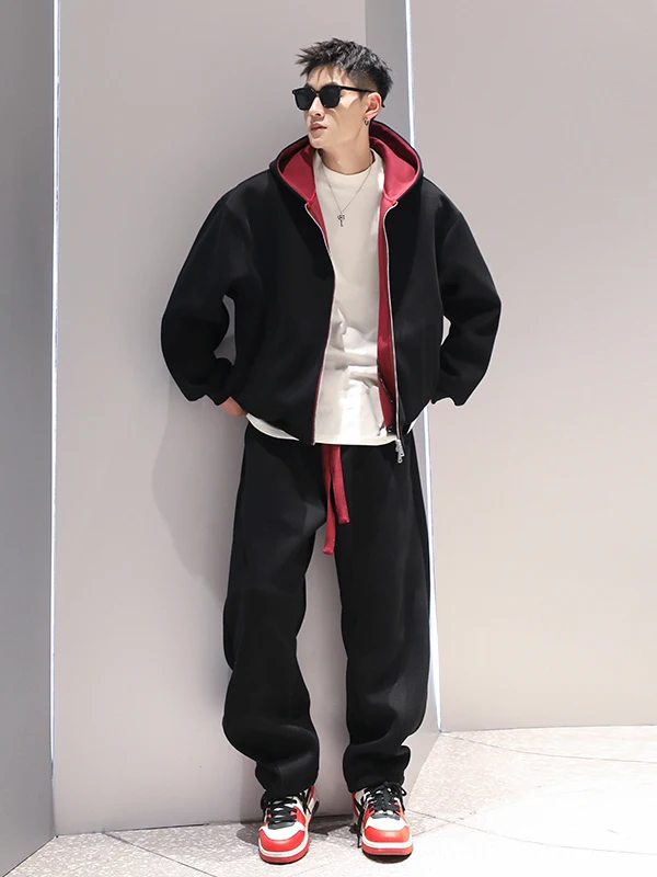 

Комплект толстовки с капюшоном в американском стиле большого размера, мужская свободная повседневная спортивная одежда, костюм из двух предметов, зимняя коллекция из полиэстера Long Sve