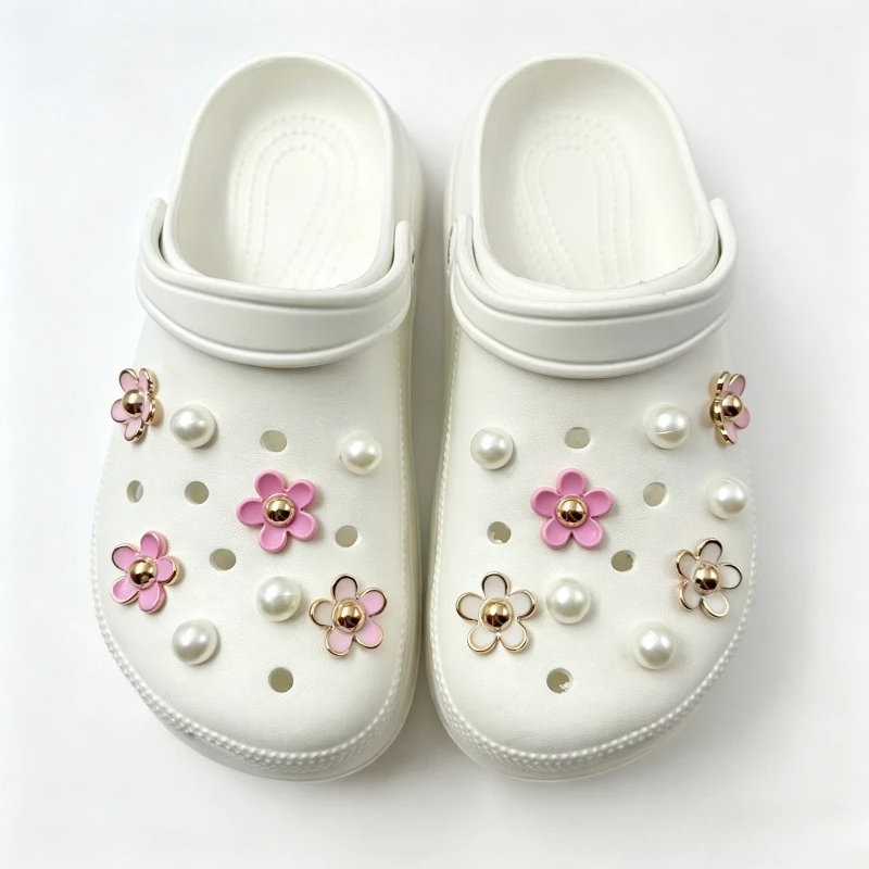 3D Cute Daisy Pearl Shoe Charms Set for Slide Sandals Garden Shoes DIY Clogs Decoration Shoe Buckle Pins Shoe Decoration Gifts image 2