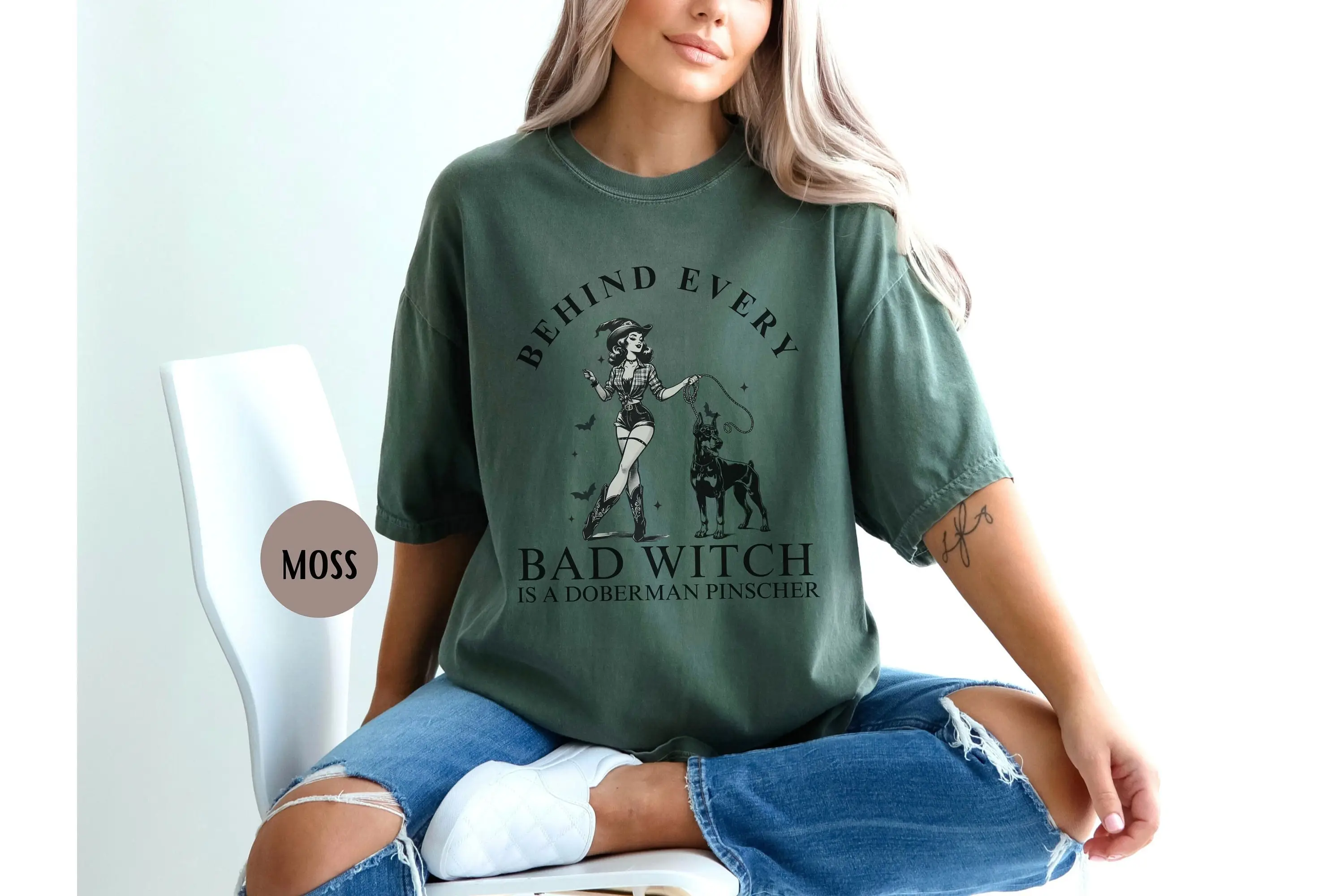 Bad Witch Doberman Pinscher T Shirt Dobie Halloween Comfort Colors With Dog