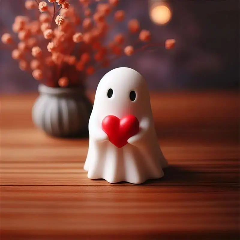 Small White Scary Ghost Middle Finger Cute Ghost Statue Figurines Halloween Party Home Desktop Decoration Courtyard Ornament