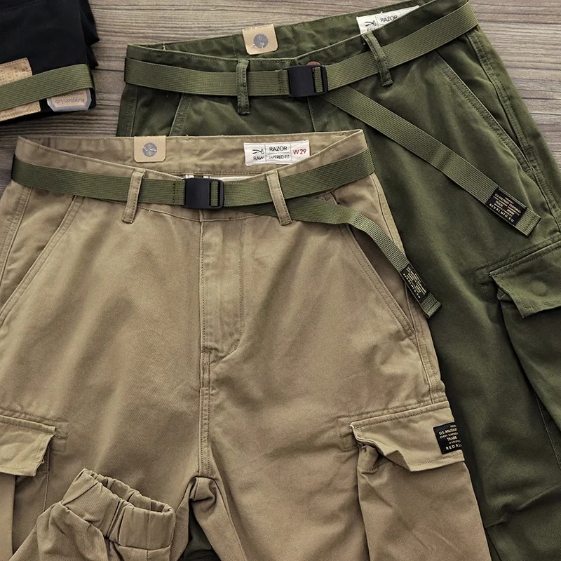 

American Retro Waed Cotton Work Pants Men's Casual Trousers Spring Autumn Loose Fit Cuffed ket Pants Youth Sle