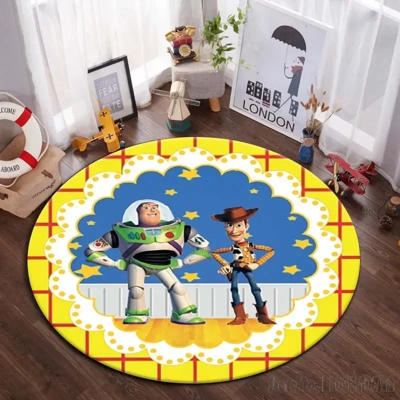 Alfombra de Toy Story de dibujos animados de Disney, alfombra redonda de 80cm, alfombra antideslizante para silla, juego para gatear para decoración para sala de estar de niños