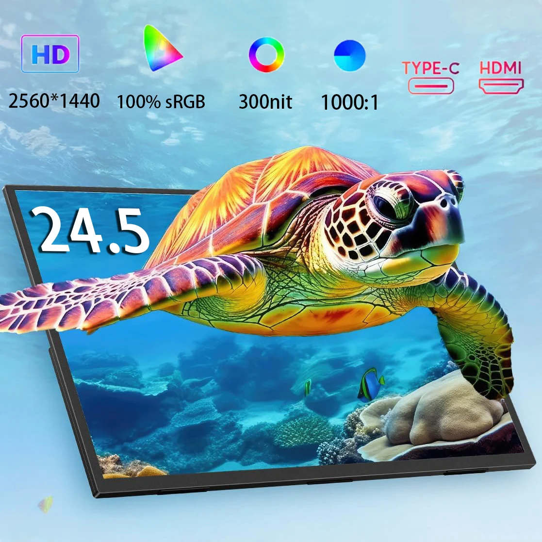 

24,5 "165 Гц 2K настенный компьютерный портативный монитор 1440P 100% sRGB IPS HDR настольный игровой дисплей для ноутбука мини-ПК 350Cd/m2
