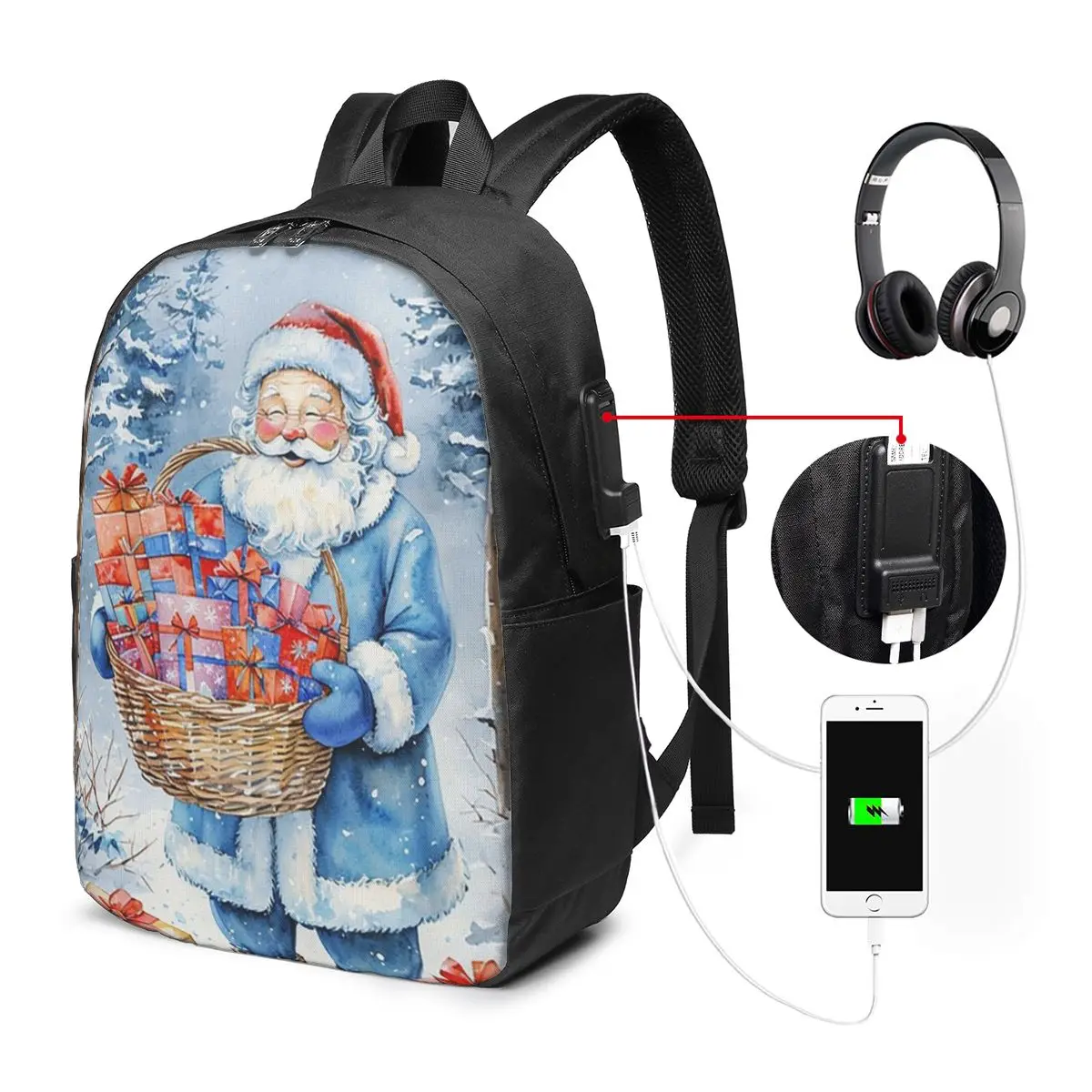 Santa Claus Gives Gifts For Christmas Backpack Travel Notebook Bag Computer College Student School Bag Laptop Shoulder Bags