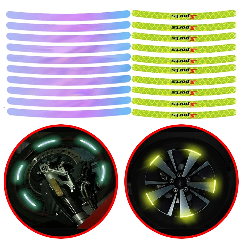 고품질 20개 범용 컬러 휠 허브 야간 반사 스트립 스티커 (자동차 및 오토바이 휠 장식용)