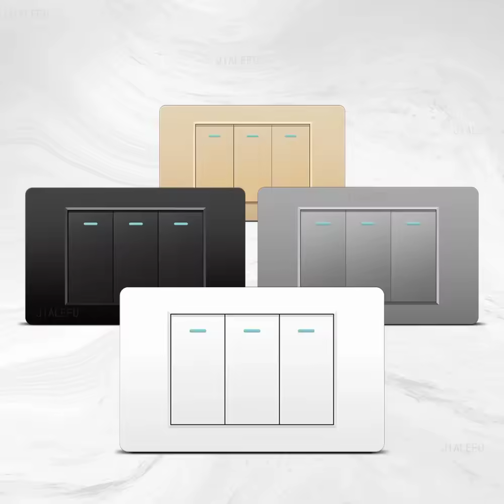 מתג קיר DELEFU 118*72mm PC Panel Parallel 3gang 2way אפור שחור לבן זהב