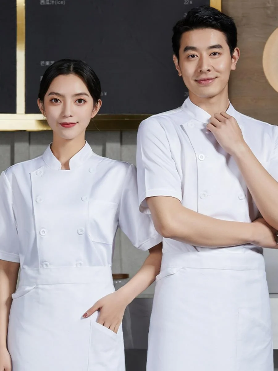 

Мужская белая униформа повара из смесового хлопка с влагоотводящими свойствами для весенне-летнего сезона, для работы в ресторанах и на кухне