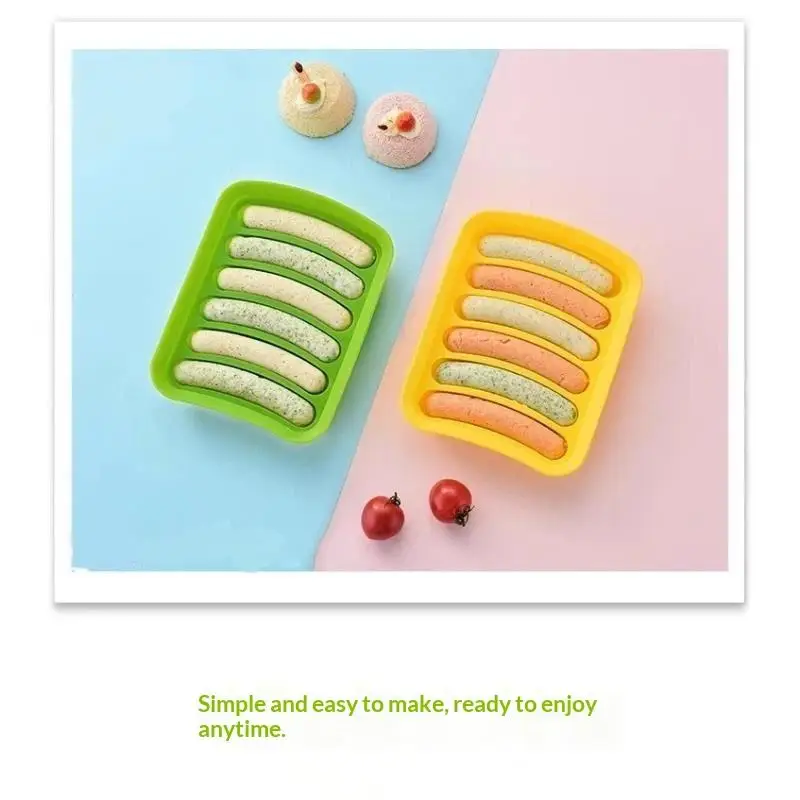 6 Grids Silicone Sausage Maker Mould DIY Ham Hot Dog Making Mold With Lid Household Kitchen Sausage Cake Baking Tools