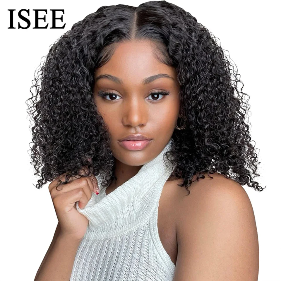 Perruque Bob Lace Wig sans colle brésilienne naturelle-ISEE HAIR, cheveux crépus bouclés, 6x4 HD, Prêt à porter