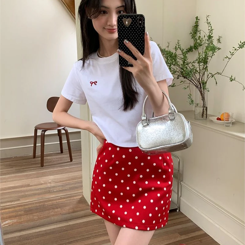 2024 Summer High Waist Slim Polka-dot Skirt Female Joker A-line Skirt
