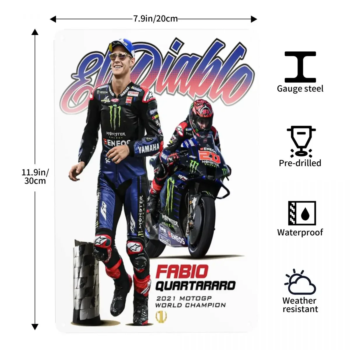 Fabio Quartararo Metal Tin Sign Custom Retro French Motorcycle Racer Plaques for Office Store Pubs Club Man Cave Bar Wall Decor