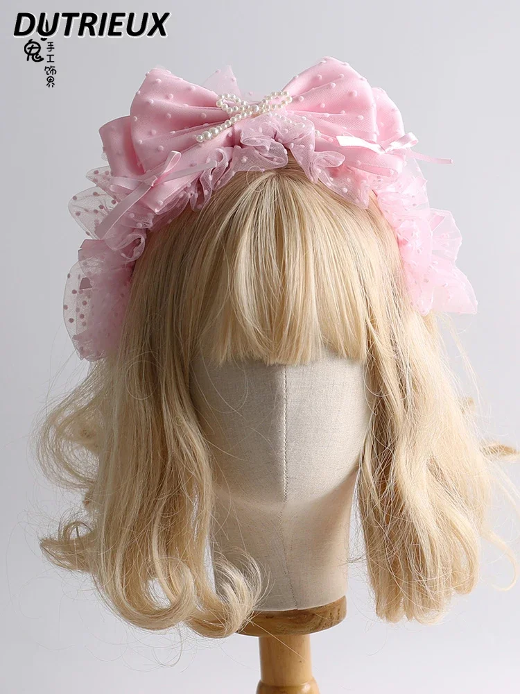 Original Lolita Style Hair Accessories for Women Pink Showa Cross New Headwear Hat Headband Hand Sleeve Headwear Sweet Cute