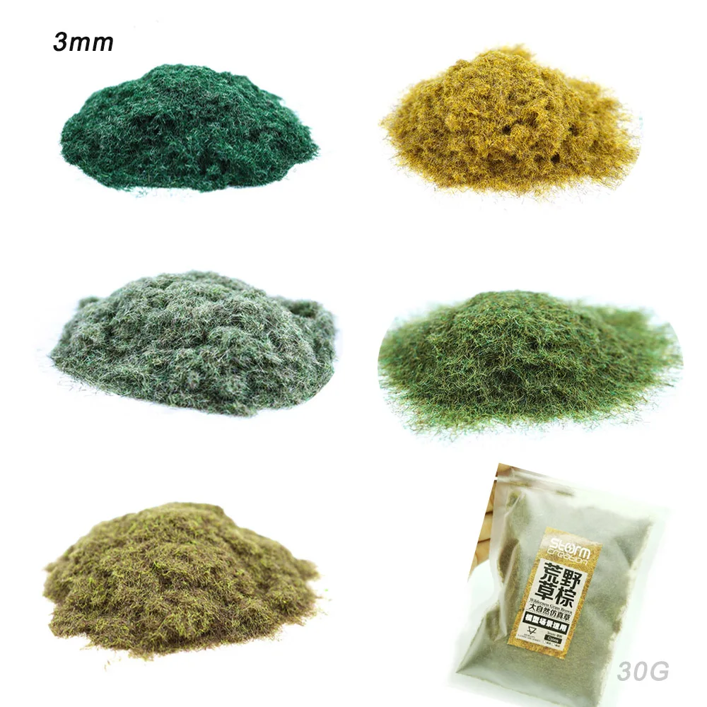 

30g/bag 3mm Static Grass Diorama Tuft Flocking Nylon Lawn Powder DIY Model Making Military Scene Architecture Building Layout