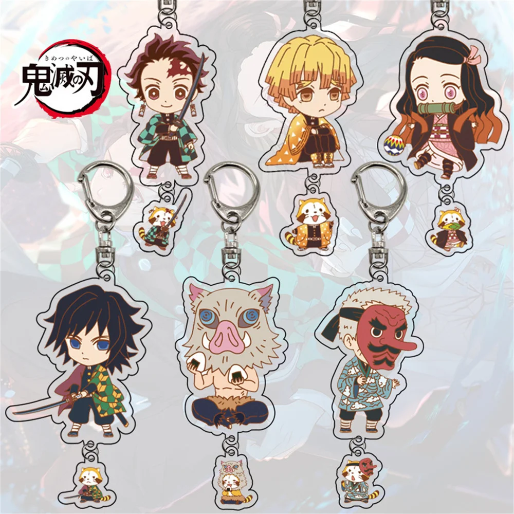 1pcs Demon Slayer Cartoon Keychain Acrylic Creative Anime Peripheral Nezuko Giyuu Muichirou Tanjirou Cute Bag Pendant