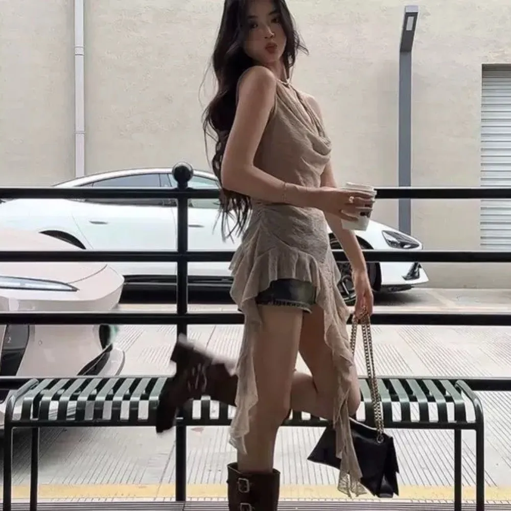 Корейская футболка с сетчатым поясом Y2K Ins в виде медузы, плиссированные прозрачные облегающие топы с открытыми плечами, сетчатая талия