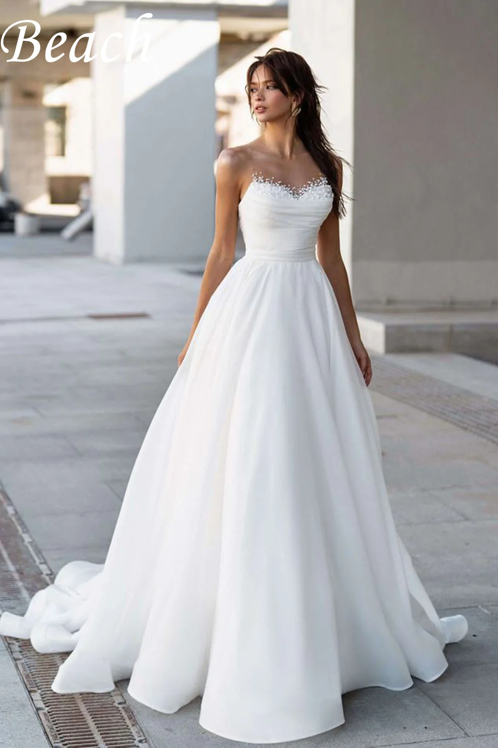 Beach Sweetheart Spaghetti Straps Wedding Dresses Simple A-Line Chiffon Pleat Wedding Gown Plus Size Princess Bride Dress