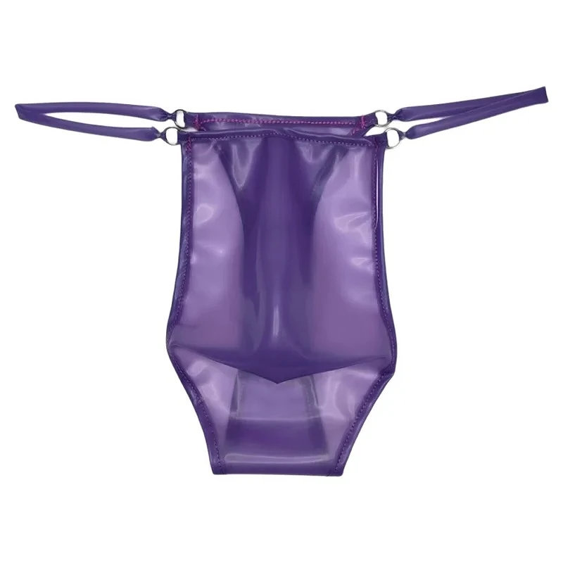 Latex Sexy Lingerie Men Shiny Bugle Pouch Thong Transparent Rubber Male G String Cover Penis Man Underwear Low Rise Tanga Hombre