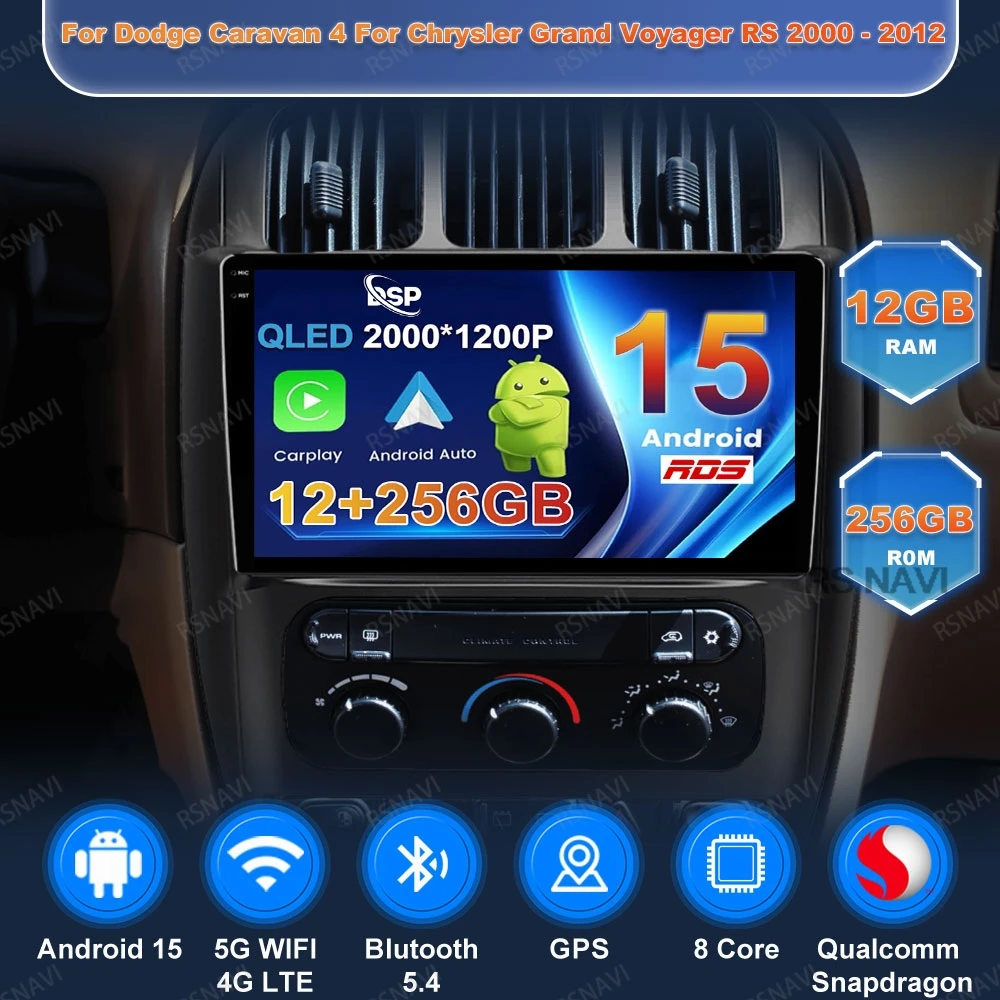 Android 15 Car Radio For Dodge Caravan 4 For Chrysler Grand Voyager RS 2000 - 2012 8 Core AUTO Snapdragon Qualcomm 360 Camera BT