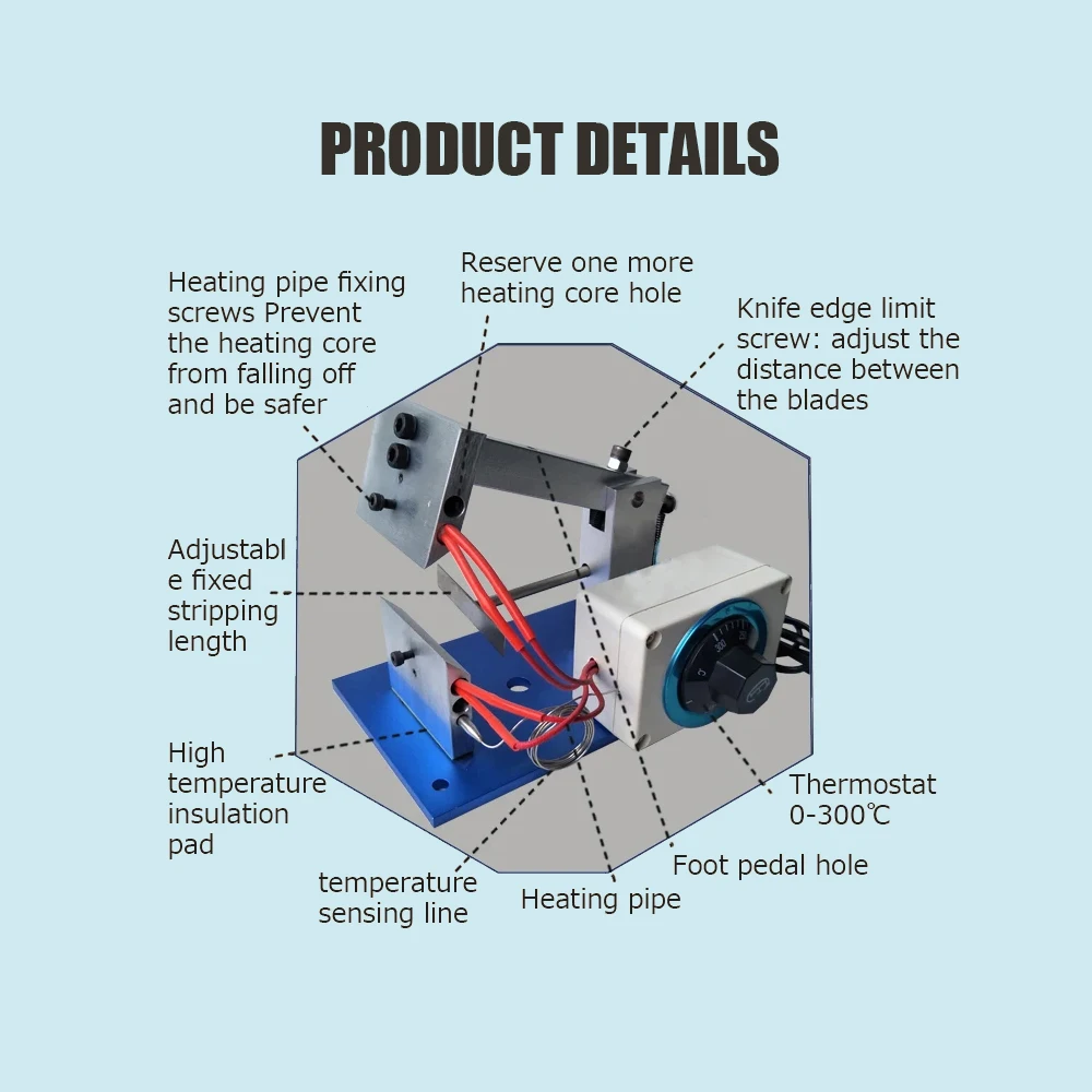 Electric Stripper Heating Wire Stripping Machine 220V Headphone Cable Peeler 1-100mm 50-300℃ Adjustable Temperature