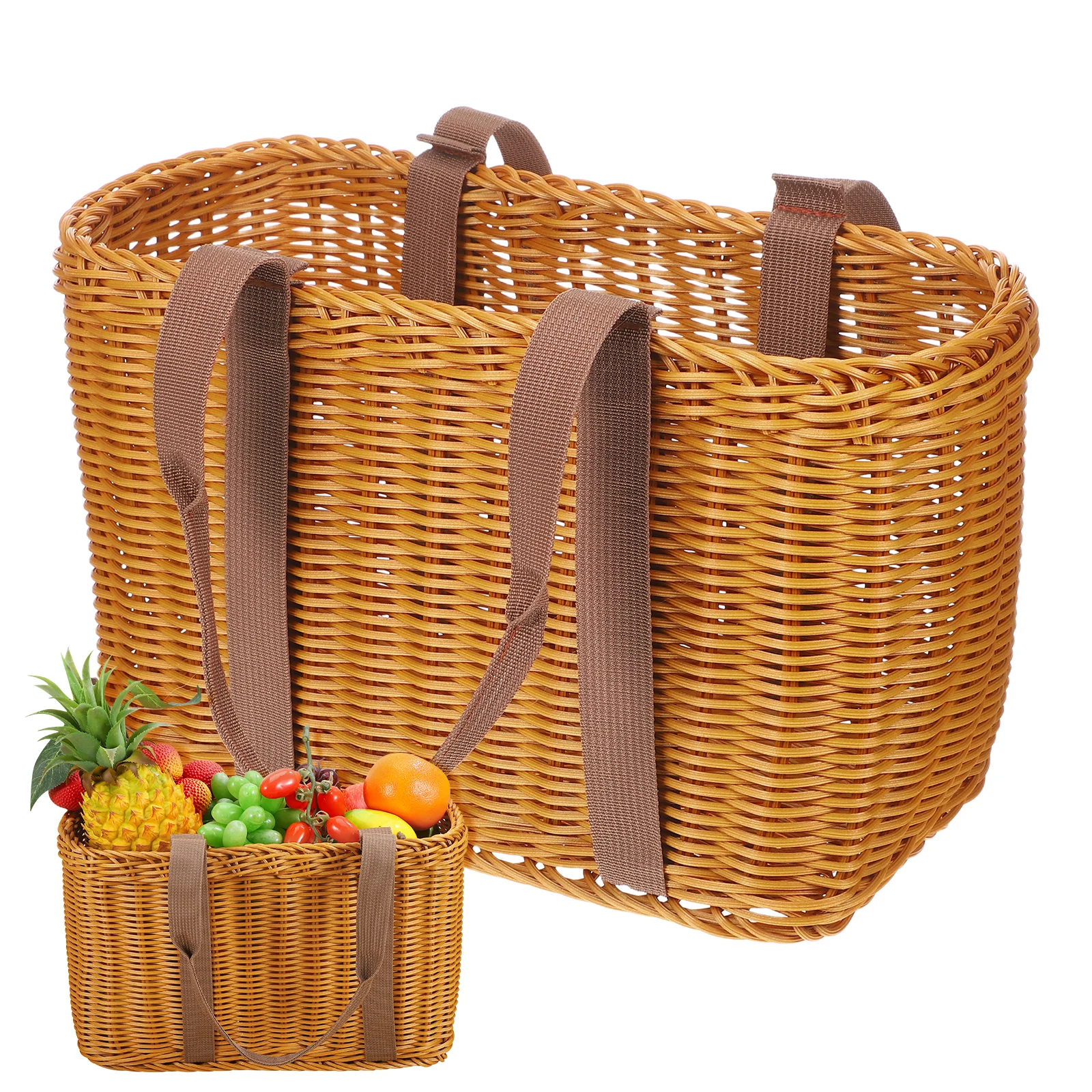 

Rattan Shopping Basket Large Handwoven Portable Kitchen Storage Picnic Fruit Container Basket Home Decor Food Holder