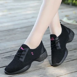 Modern Jazz Dance Sneakers Women Breathable Mesh Lace Up Practice Shoes Cushioning Lightweight Fitness Trainers