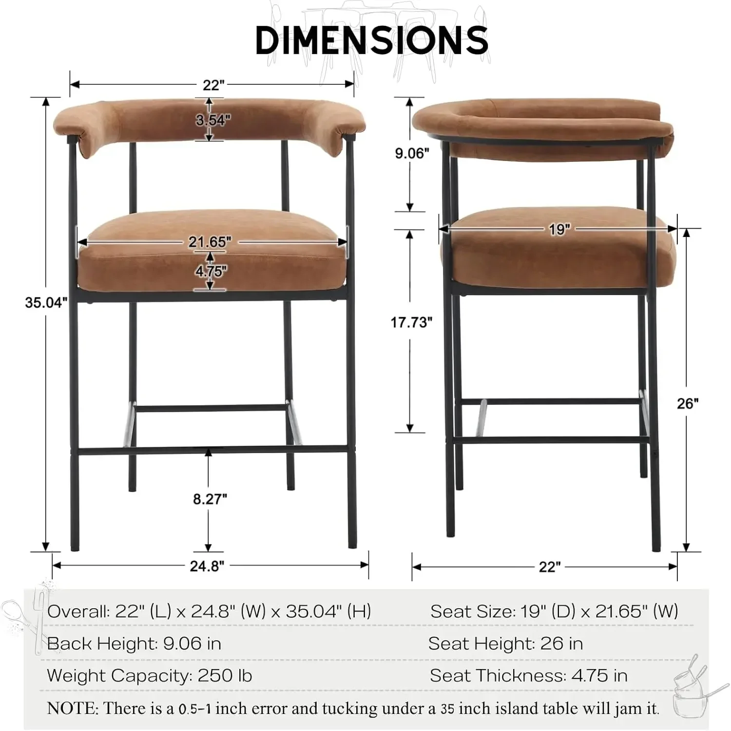 [Limited Time Offer, Clearance!]Modern Faux Leather Bar Stools Set of 2, 26 Inches Counter Stools with Back PU Upholstered Barre
