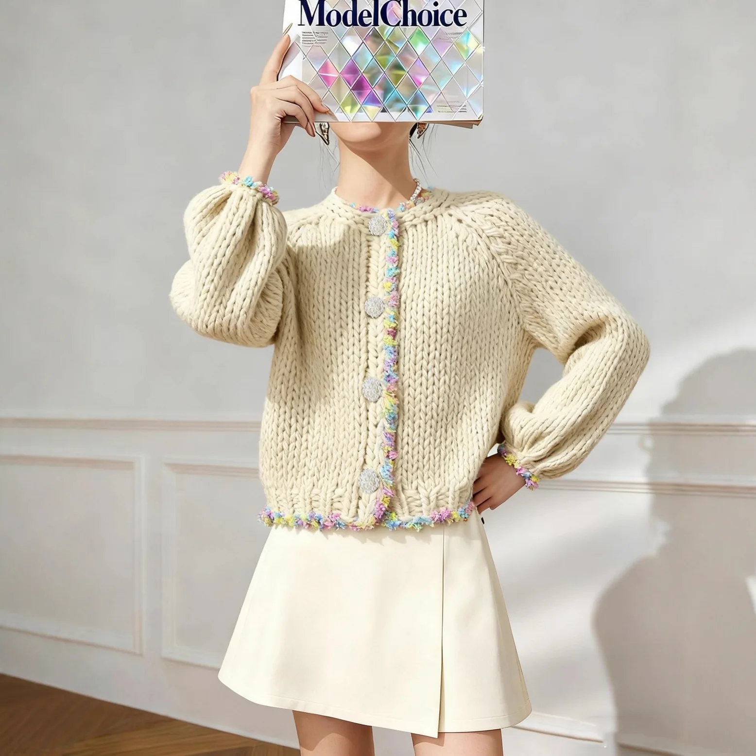 

Высококачественный свободный и модный вязаный кардиган с круглым вырезом для женщин