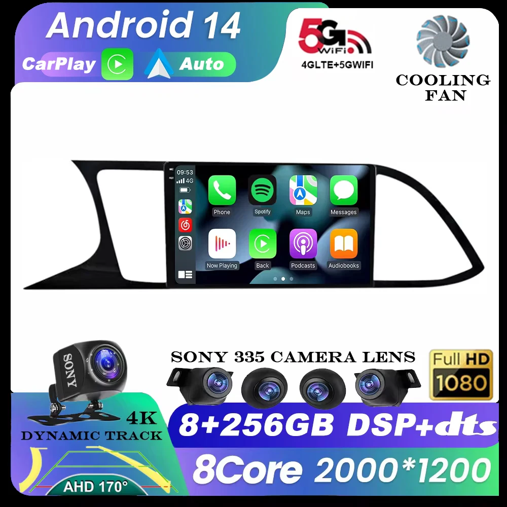 

Android 14 Carplay Auto Car Radio For Seat Leon 3 MK3 2012-2020 GPS Navigation 4G WIFI Multimedia Video Player Stereo 360 Camera