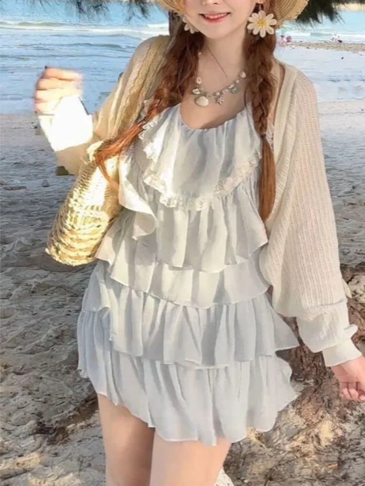 chiffon dress knit sweater NANAIQ Women's Warm Twist-Knit Sweater Dress with an Elegant Chiffon Pleated Hem Perfect for Fall and Winter Beige XXL